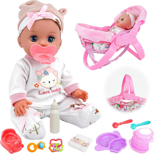 SMILESSKIDDO 14" Baby Doll with Washable Dolls Accessories, Lifelike Soft Babydoll Pretend