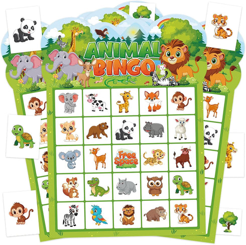Leezead Animal Bingo Game for Toddler Adults, 24 Players Jungle Safari Animal Bingo