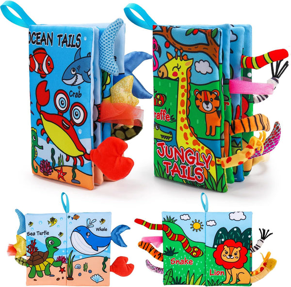 2 PCS Soft Cloth Baby Books for 0-6 Months, High Contrast Sensory Toys for 6 to 12 Months, Crinkle Touch Feel