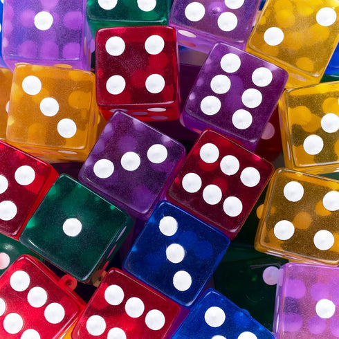 Super Z Outlet Standard 16mm Dice, Translucent Multi-Color, 50pk
