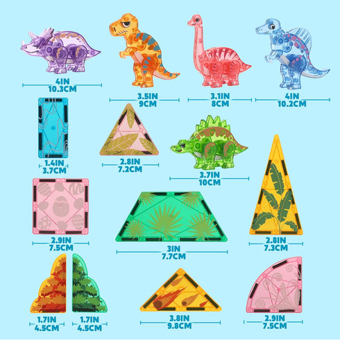 Set 50PCS 5 3-5 4-8, SYNCFUN Magnetic Building Tiles Dinosaur for Kids, Including Cute Dinosaurs, Educational STEM Toy