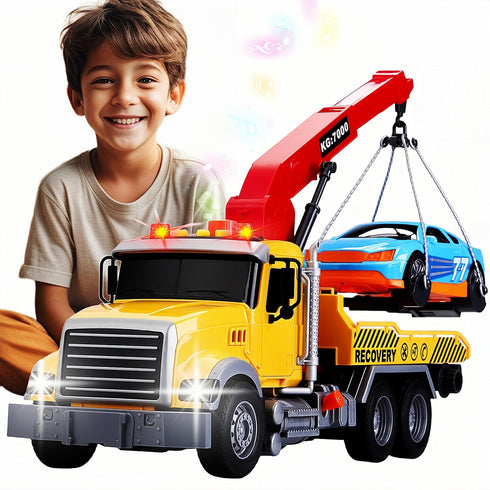Kids Tow Truck with Car Toys for Boys Ages 4-7 - Large Working Hook Truck with Lights and Music Rescue Toys