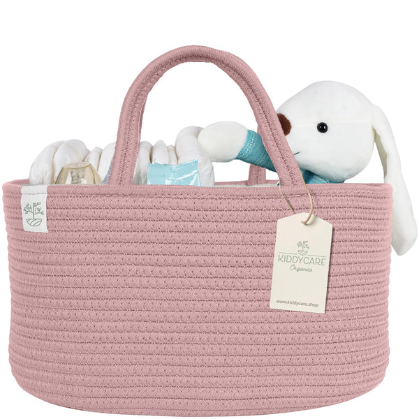 KiddyCare Diaper Caddy Organizer for Baby Nursery, X-Large Basket with Handle Lid, Rosy Floral Print