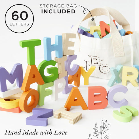 Le Toy Van Wooden Letters in a Bag Toy, Plastic Free, Suitable for Ages 18+ Months