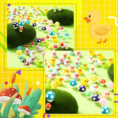 Deekin 100 Pcs Mini Resin Ducks, Tiny Mushrooms Miniature Duck Figures for DIY Craft Micro Landscape Decoration
