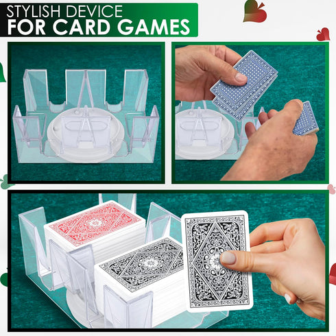 Dual Deck Revolving Card Holder - 360 Degree Poker Playing Cards Holder for Canasta, Clear Tray Poker Card Deck