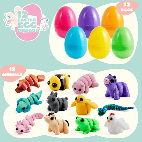 12Pcs 3D 8+) JOYIN Prefilled Easter Eggs with Mini Animals, Magic Toy, Easter Basket Stuffers for Boys & Girls, Easter