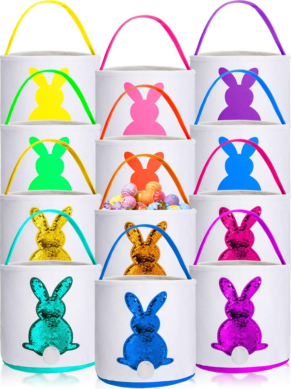 Jexine 12 Pcs Easter Bunny Basket Bags Bulk for Kids Gift Bucket