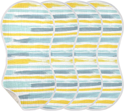 decor gift 4 Pack 22x11in Cotton Muslin Burp Cloths Easy Care Gray Blue and Pale Yellow Stripe Pattern Baby spit up