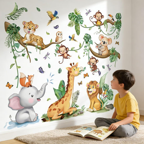 Baby Animal Wall Decals for Nursery: Jungle Safari Theme Kids Room Decor
