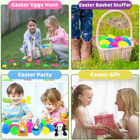 12PCS CH HAICHENG Filled Easter Eggs with Plush Animal Toys Inside, Prefilled Easter Eggs for Easter Eggs Hunt, Easter