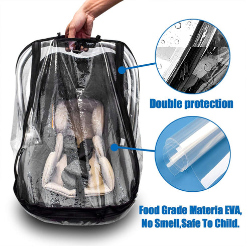 Car Seat Rain Cover - Food Grade EVA, Waterproof, Windproof Protection with Quick-Access Zipper