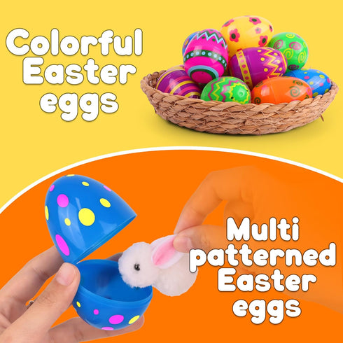 NAWITDA 36 Pack 2.4 Inch Plastic Printed Easter Eggs, Empty Fillable Eggs Bulk for Easter Egg Hunt, Easter Basket