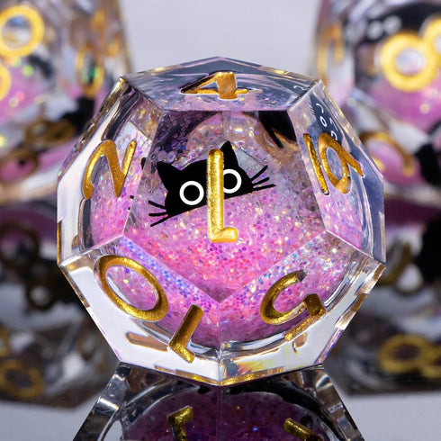 Set 7Pcs D20 D12 D10 D8 D6 D4, Roycevon Resin DND Dice with Gift Box, Liquid Core Cat D&D Dice, Cute Dungeons Dragons D