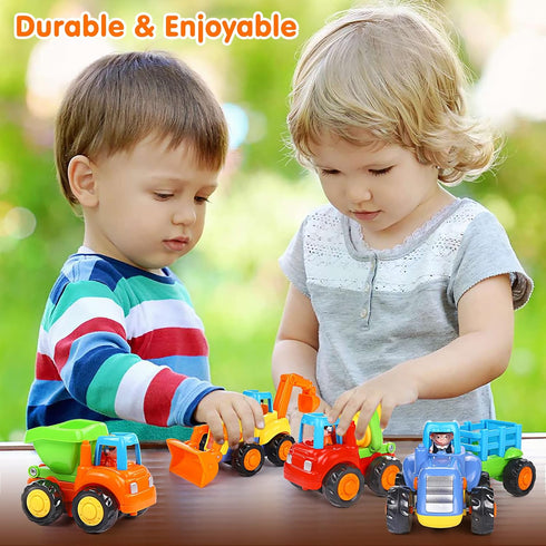 Inertia Toy Early Educational Toddler Cars, Friction Powered Push and Go Vehicles for Kids, 4PCS Gift Set