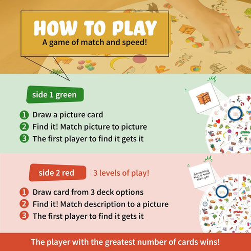Matching Game Preschool Board Games - 2-in-1 Picture Cards, Educational Games for Kids 3 and Up