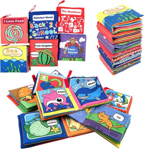 Soft Cloth Books for Baby, Toddler & Infant - Educational Toy for Boy & Girl, Pack of 6, Shower Gift