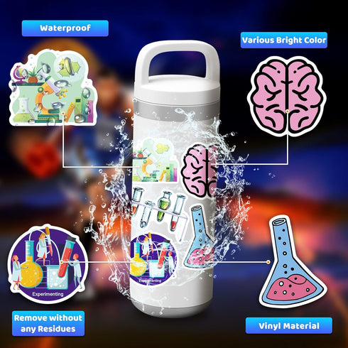 100Pcs Laboratory Stickers for Water Bottles, Cute Cartoon Science Stickers for Kids and Physical Chemistry