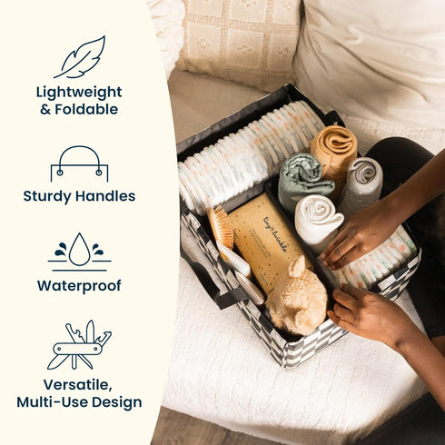 Tiny Twinkle Diaper Caddy Organizer | Foldable Baby Storage Basket with Removable Divider | Waterproof & Mess-Proof