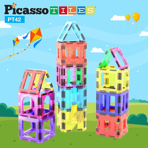 PicassoTiles PT42 Magnetic Blocks, See-Through Shape STEM Toys for Boys & Girls 3+, Educational Playset Compatible with