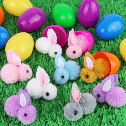 24 Pack Easter Egg Fillers with Easter Bunny Plush, Easter Eggs with Toys Inside, Mini Stuffed Animals Filled Easter