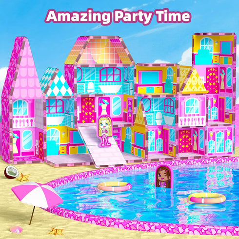 3+, 4-8 3+ GobiDex Princess Magnetic Doll House Building Toys for Girls Pink Magnet Tiles for Kids Ages STEM Sensory