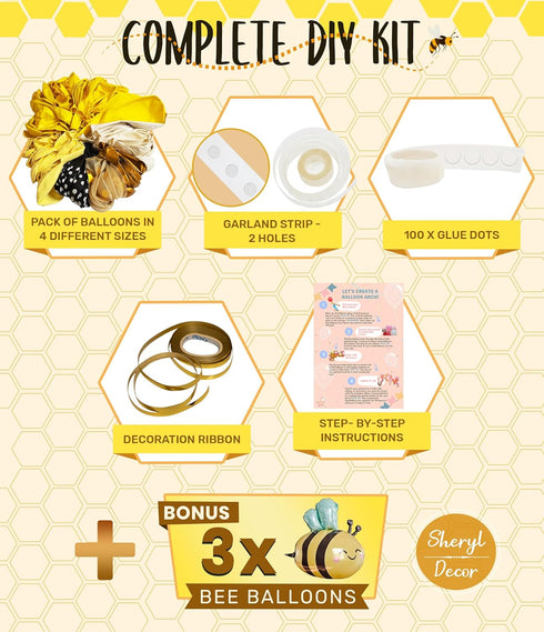 ALL-IN-1 Bee Balloons Garland Kit & Arch - Black Yellow and White Bumble Bee Balloons for Gender Reveal Party Supplies