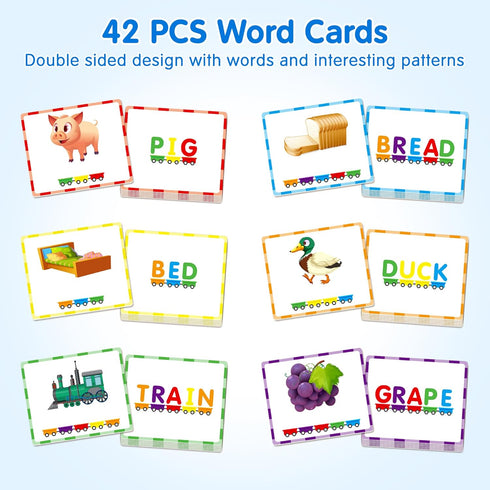 Helsort 27 Set, 42 1 3-7 PCS Magnetic Wooden Alphabet Train ABC Learning Toy with Flash Cards, Engine and Storage Bag