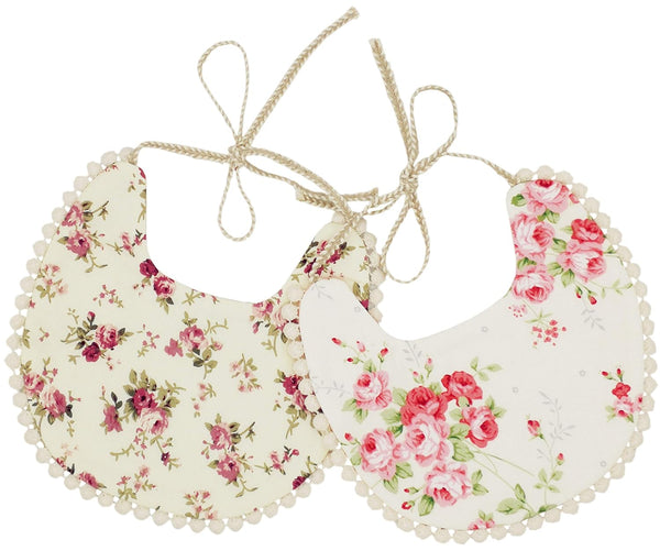 GZMM Baby Bib for Girls, Reversible Waterproof Handmade Natural Cotton Baby Drool Bib 0-12 months (2 Pack)
