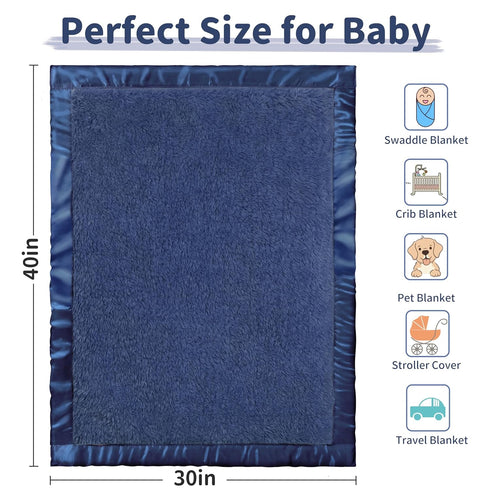 2 Inch Cozy 30x40 Inch Pro Goleem Baby Boy Blanket, Fleece Baby Blankets for Boys with Satin Trim, Super Soft Plush