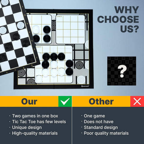 30 Checkers Board Game with Checkers Pieces - Classic Board Game for Kids and Adults