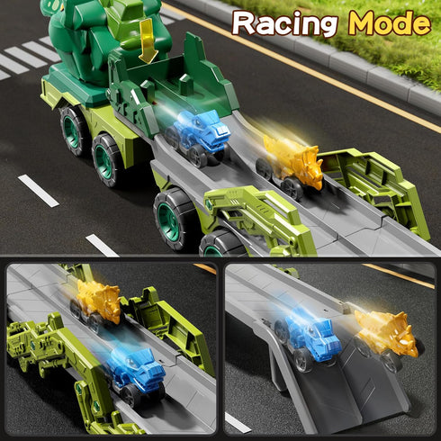 PEADUCK 3-5, 10-in-1 9 3 4 5 6 7 8 Toddler Car Truck Toys for Kids Ages Dinosaur Carrier Truck with Foldable Track Toys