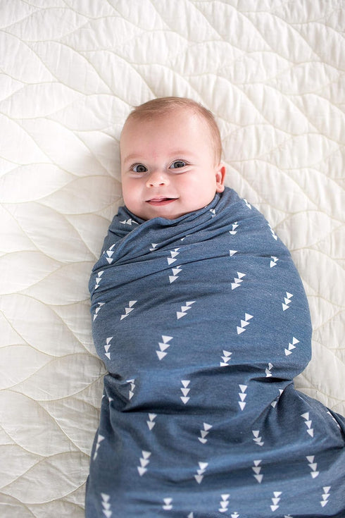 Navy and White Triangles Large Baby Swaddle Blanket by Copper Pearl
