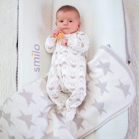 40" 30" 100% Smilo Baby Blanket with Reversible Gray & White Unisex Star Design - x Super Soft and Fluffy Warm