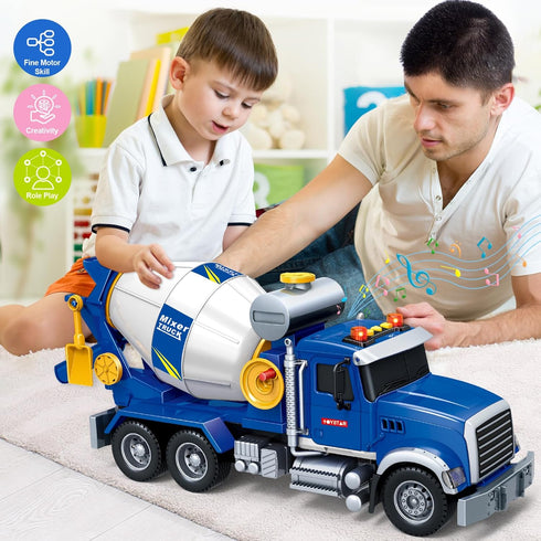 3 4 5 6 SpringFlower Toddler Trucks Toy, Large Mixer Truck Toy with Lights & Sounds, Truck Vehicle Boy Toy for Year Old