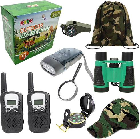 Ezzo Outdoor Adventure Kit with Walkie-Talkies, Backyard Exploration Toys for Kids, Camouflage Camping Gear