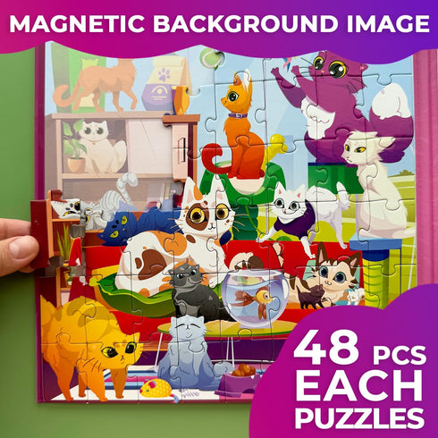 QUOKKA Magnetic Puzzles for Toddlers 2-4, 2x48 Travel Puzzle Games for Kids Ages 3-5, Learning Magnet Toy
