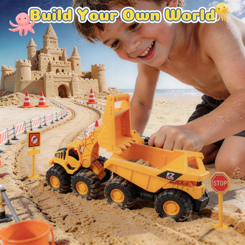 37 3-in-1 2 2 3-10 UBeesize PCS Beach Toys , Construction & Treasure Hunt Sand Toys with Collapsible Buckets, Trucks