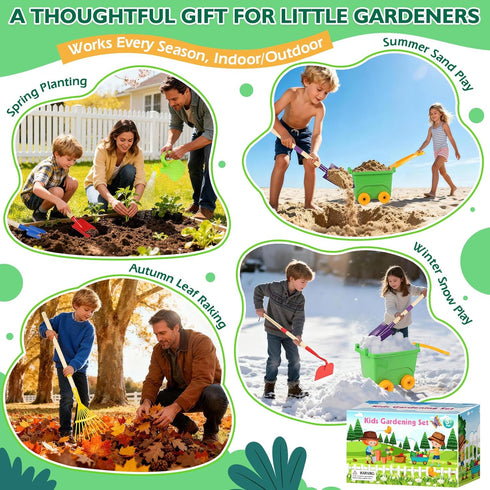 FHOZGECY Set, Wheelbarrow Set 3-8 Kids Gardening Outdoor Toys with and Kids Garden Tools, Toddler Gardening