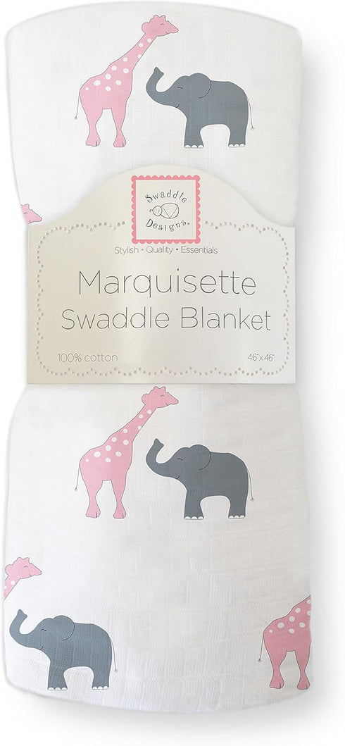 SwaddleDesigns Marquisette Receiving Swaddle Blanket for Baby Boys & Girls, Soft Premium Cotton Muslin, Pink Safari