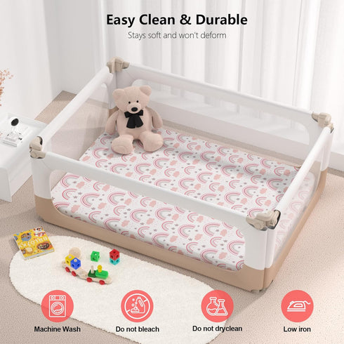 IOCCLH Pack 2-Pack Pack N Play Sheets Fitted, Fit for Standard N Play Mattress, Mini Crib Sheets,Breathable Soft Unisex