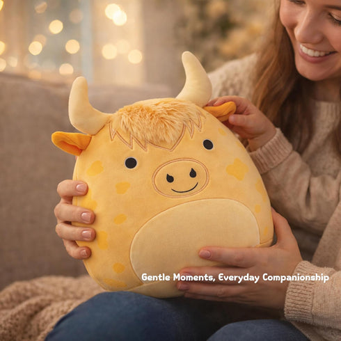 Highland Cow Plush Toy - Soft and Cuddly Plush Pillow - Spotted Highland Cow Perfect for Kids and Collectors (Light