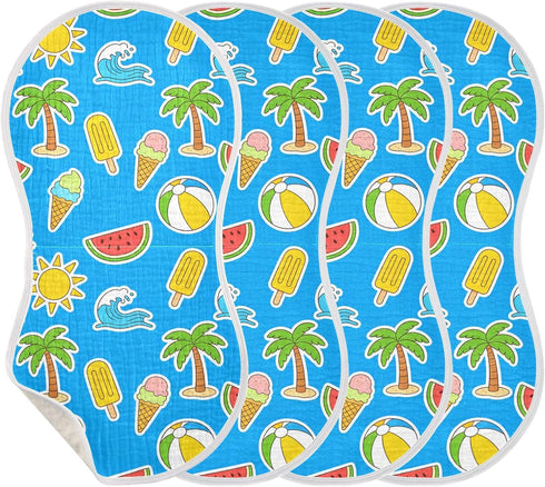 decor gift Summer 4 Pack 22x11in Cotton Burp Cloths Baby Soft and Absorbent? Watermelon Palm Waves Baby Rags for Babies