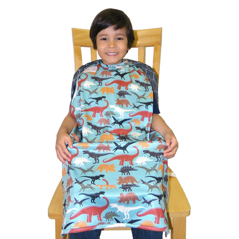 3 BIB-ON XL, Full-Coverage Bib and Apron Combination for Toddler, Kids Ages and Up. (Dinosaurs)