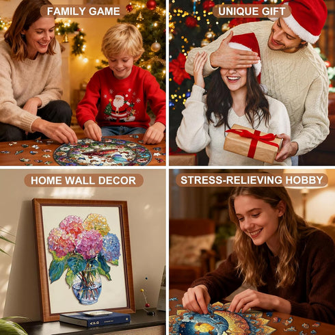 200 10.23x11.6 Pieces Flowers Wooden Puzzles for Adults, Hydrangea Unique Shaped Wooden Jigsaw Puzzles for Adults