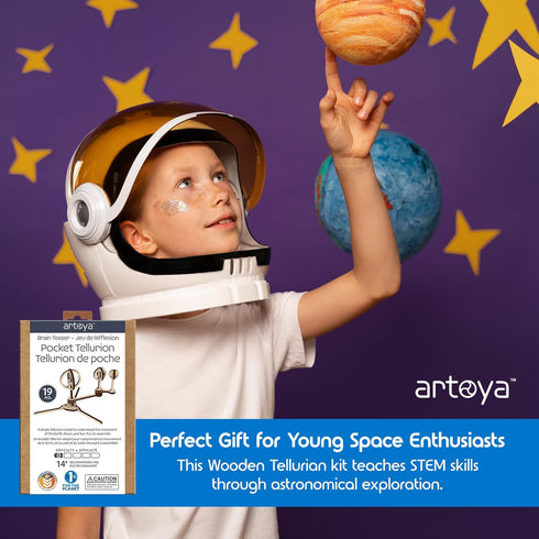 Artoya Pocket Tellurion Solar System Kit for School Project, Orbiting Sun-Earth-Moon Model, Solar System Project Kit