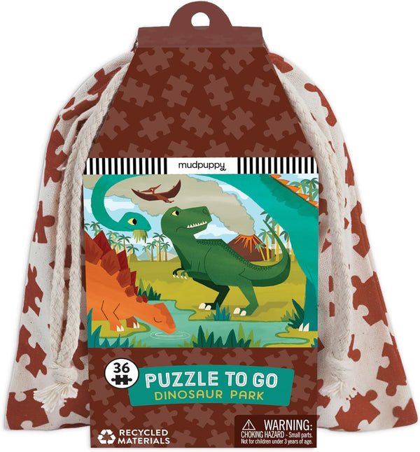 Dinosaur Park Puzzle To Go: Mudpuppy, 36 Pieces, 12”x9” for Kids Age 3+