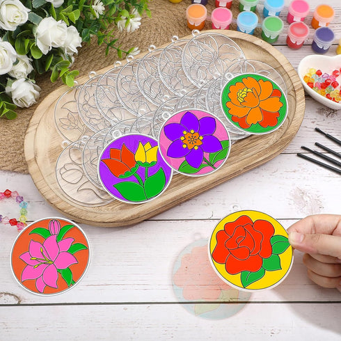 30 Sets WinnerWhy Spring Flower Suncatchers Window Art Kits, Mother's Day Floral DIY Sun Catchers Crafts Paint Your Own