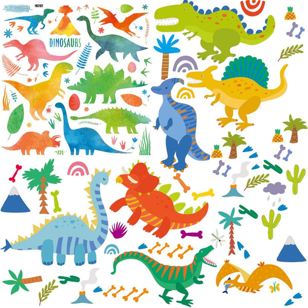 Maydahui 3 Sheets Dinosaurs Wall Decals, 95 Count Colorful Assorted Dino Stickers for Bedroom Home Decoration