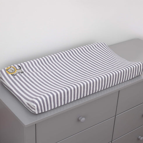 Little Love by NoJo Roarsome Lion - Grey, White Stripe Plush Changing Pad Cover with Yellow Lion Applique, Grey, White